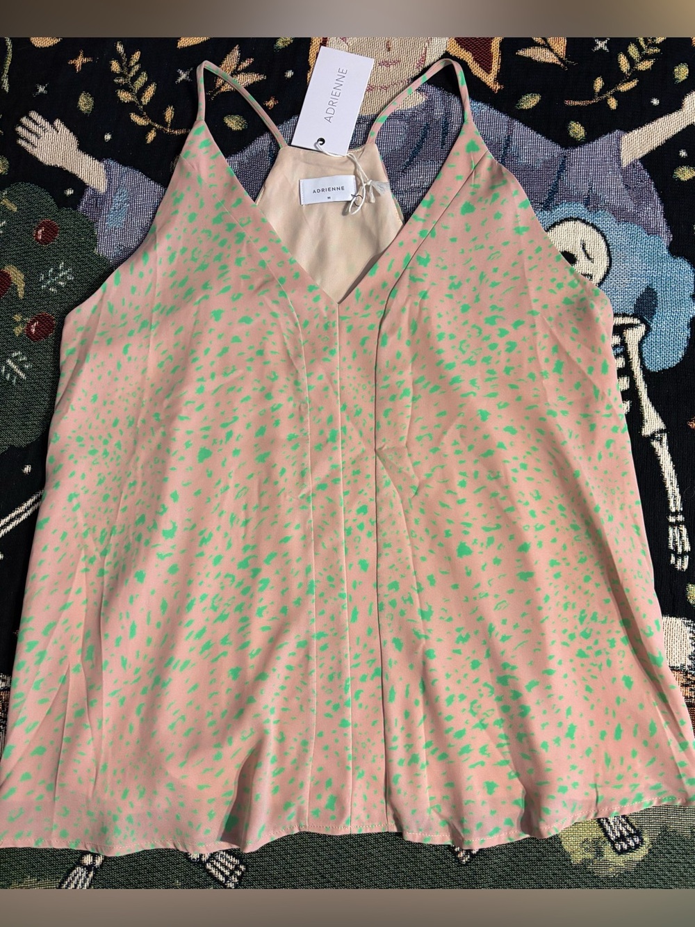 Adrienne Pink and Green Spotted V-Neck Cami. Added green bralette as a set.